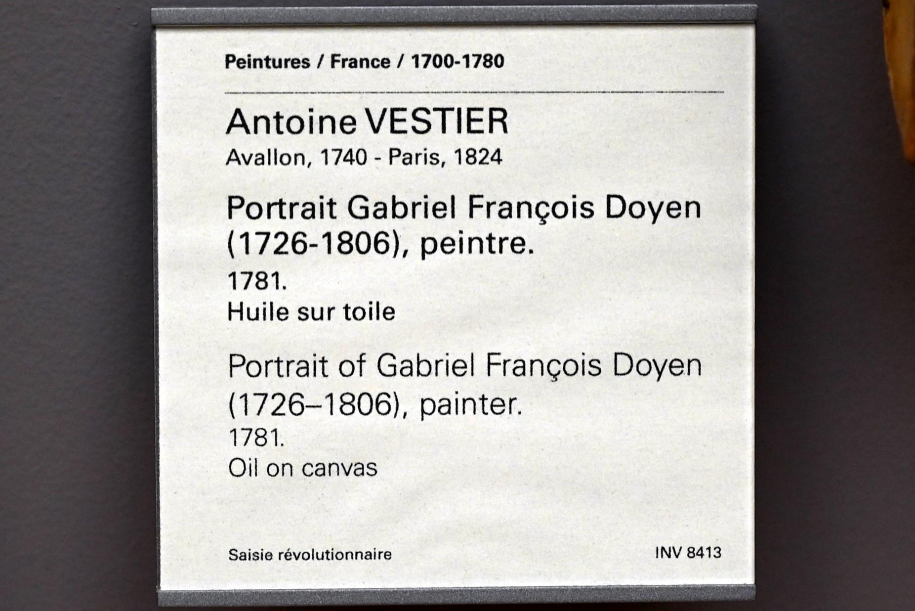 Antoine Vestier (1781–1785), Porträt des Malers Gabriel François Doyen (1726-1806), Paris, Musée du Louvre, Saal 932, 1781, Bild 2/2