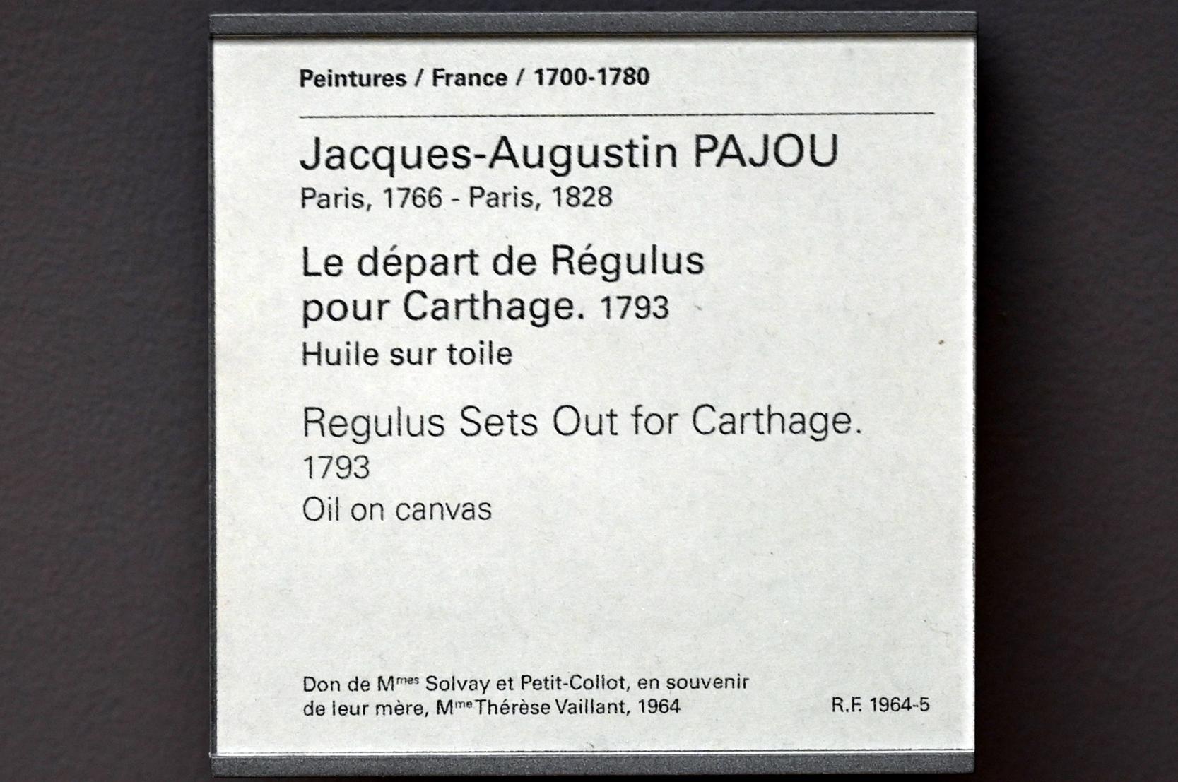 Jacques-Augustin-Catherine Pajou (1788–1801), Abreise des Regulus nach Karthago, Paris, Musée du Louvre, Saal 932, 1793, Bild 2/2