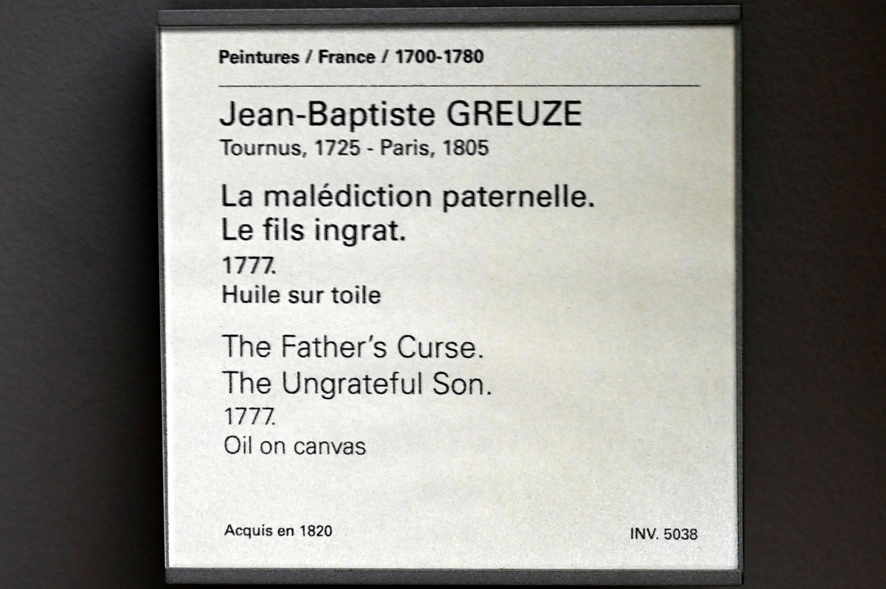 Jean-Baptiste Greuze (1754–1799), Der väterliche Fluch. Der undankbare Sohn., Paris, Musée du Louvre, Saal 932, 1777, Bild 2/2