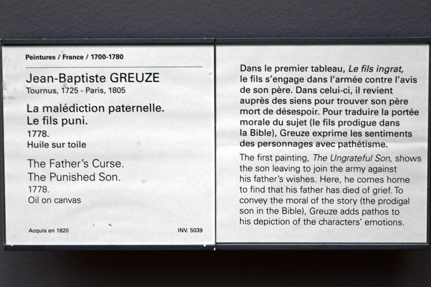 Jean-Baptiste Greuze (1754–1799), Der väterliche Fluch. Der bestrafte Sohn., Paris, Musée du Louvre, Saal 932, 1778, Bild 2/2