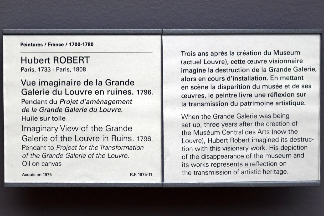 Hubert Robert (1759–1803), Imaginärer Blick auf die in Trümmern liegende Grande Galerie des Louvre, Paris, Musée du Louvre, Saal 932, 1796, Bild 2/2