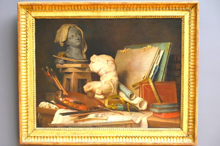 Anne Vallayer-Coster (1767–1816), Die Attribute der Malerei, Skulptur und Architektur, Paris, Musée du Louvre, Saal 933, 1769, Bild 1/2