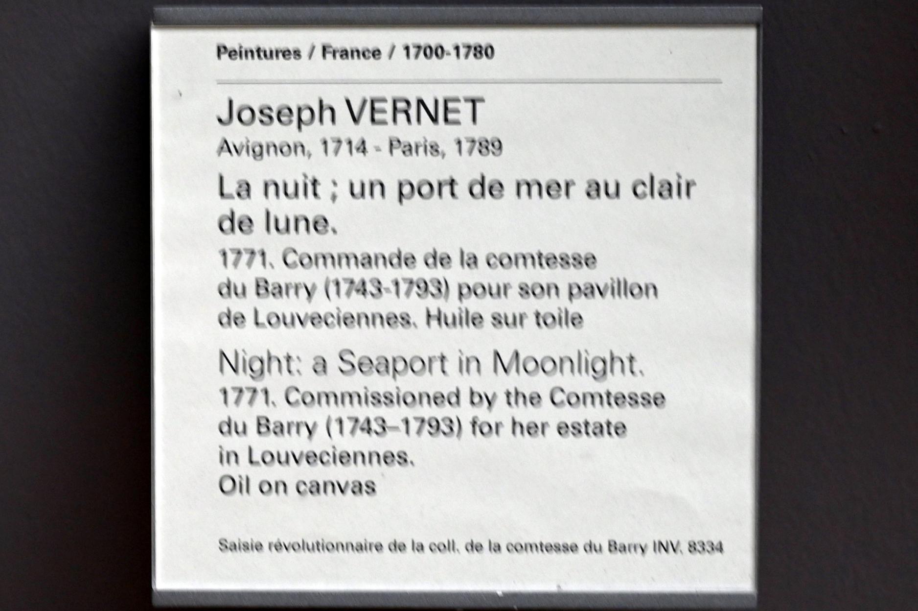 Claude Joseph Vernet (1742–1774), Seehafen im nächtlichen Mondlicht, Paris, Musée du Louvre, Saal 933, 1771, Bild 2/2