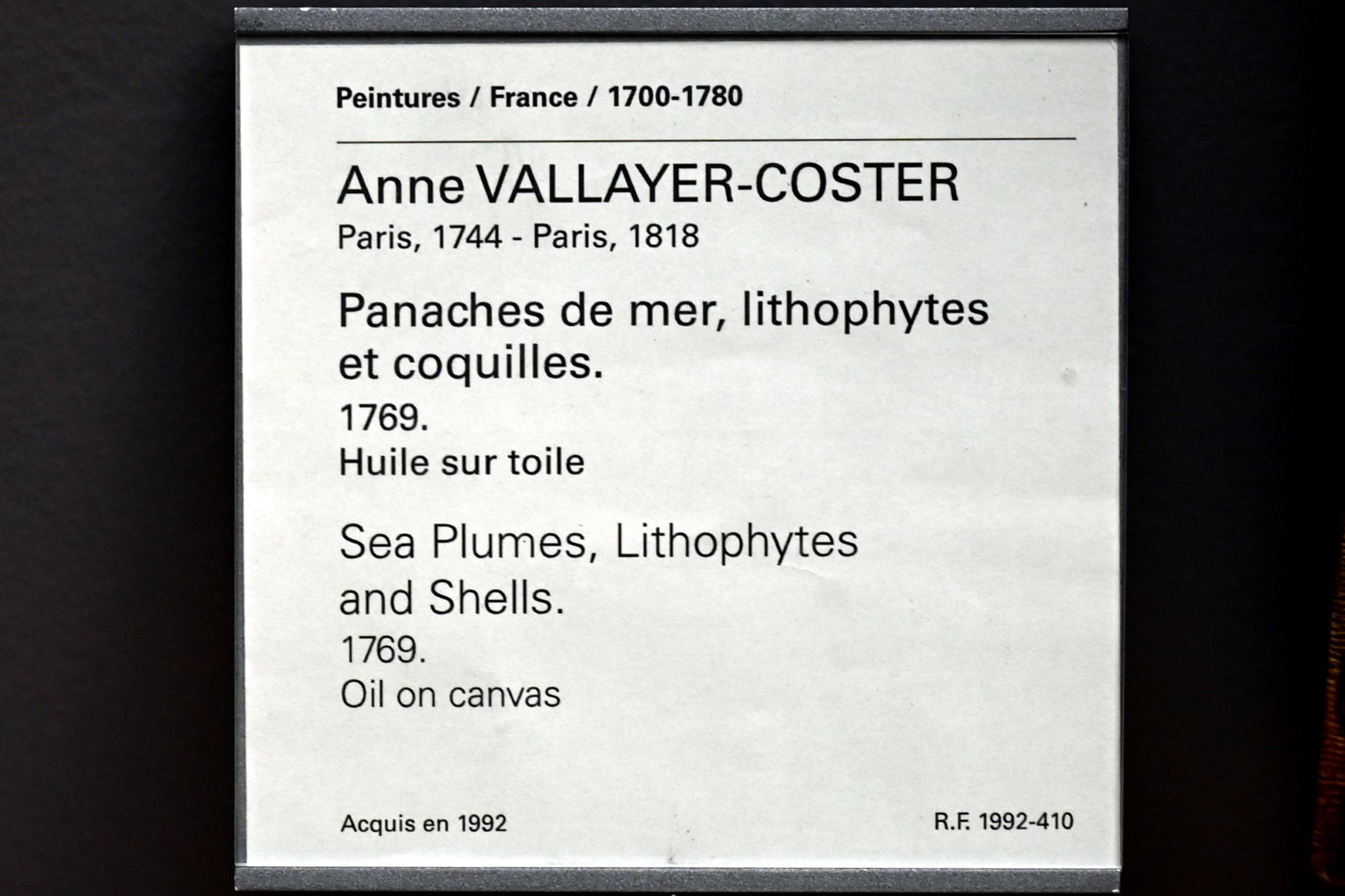 Anne Vallayer-Coster (1767–1816), Seefächer, Lithophyten und Muscheln, Paris, Musée du Louvre, Saal 933, 1769, Bild 2/2