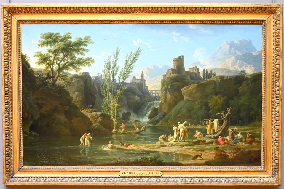 Claude Joseph Vernet (1742–1774), Badende am Morgen, Louveciennes, Château de Madame du Barry, jetzt Paris, Musée du Louvre, Saal 933, 1772, Bild 1/2