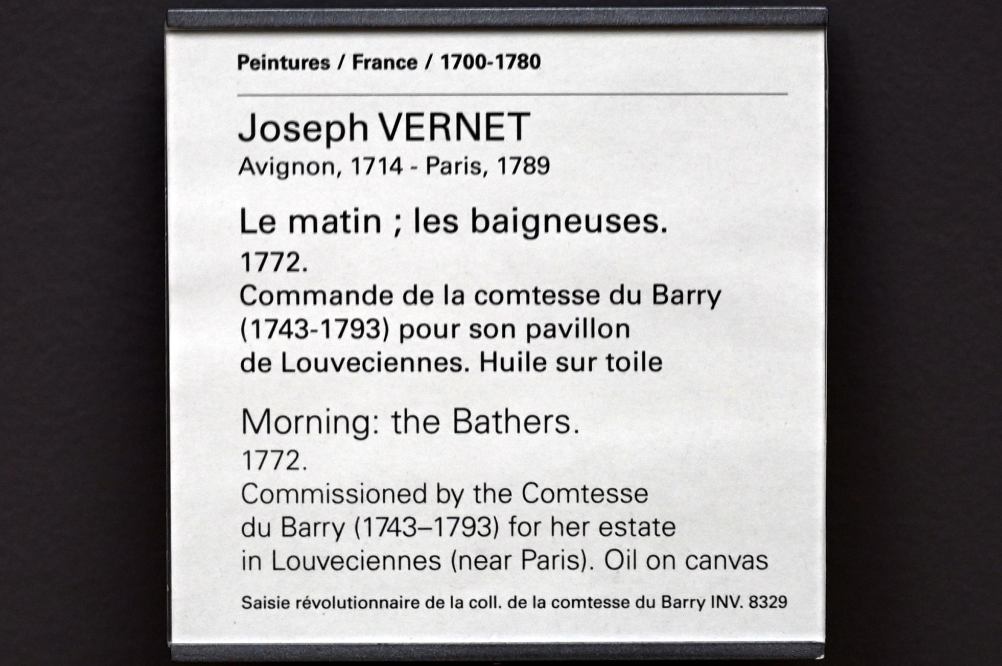 Claude Joseph Vernet (1742–1774), Badende am Morgen, Louveciennes, Château de Madame du Barry, jetzt Paris, Musée du Louvre, Saal 933, 1772, Bild 2/2
