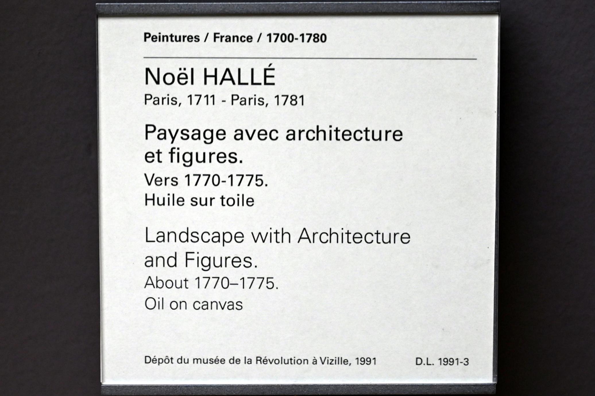 Noël Hallé (1748–1772), Landschaft mit Architektur und Figuren, Paris, Musée du Louvre, Saal 933, um 1770–1775, Bild 2/2