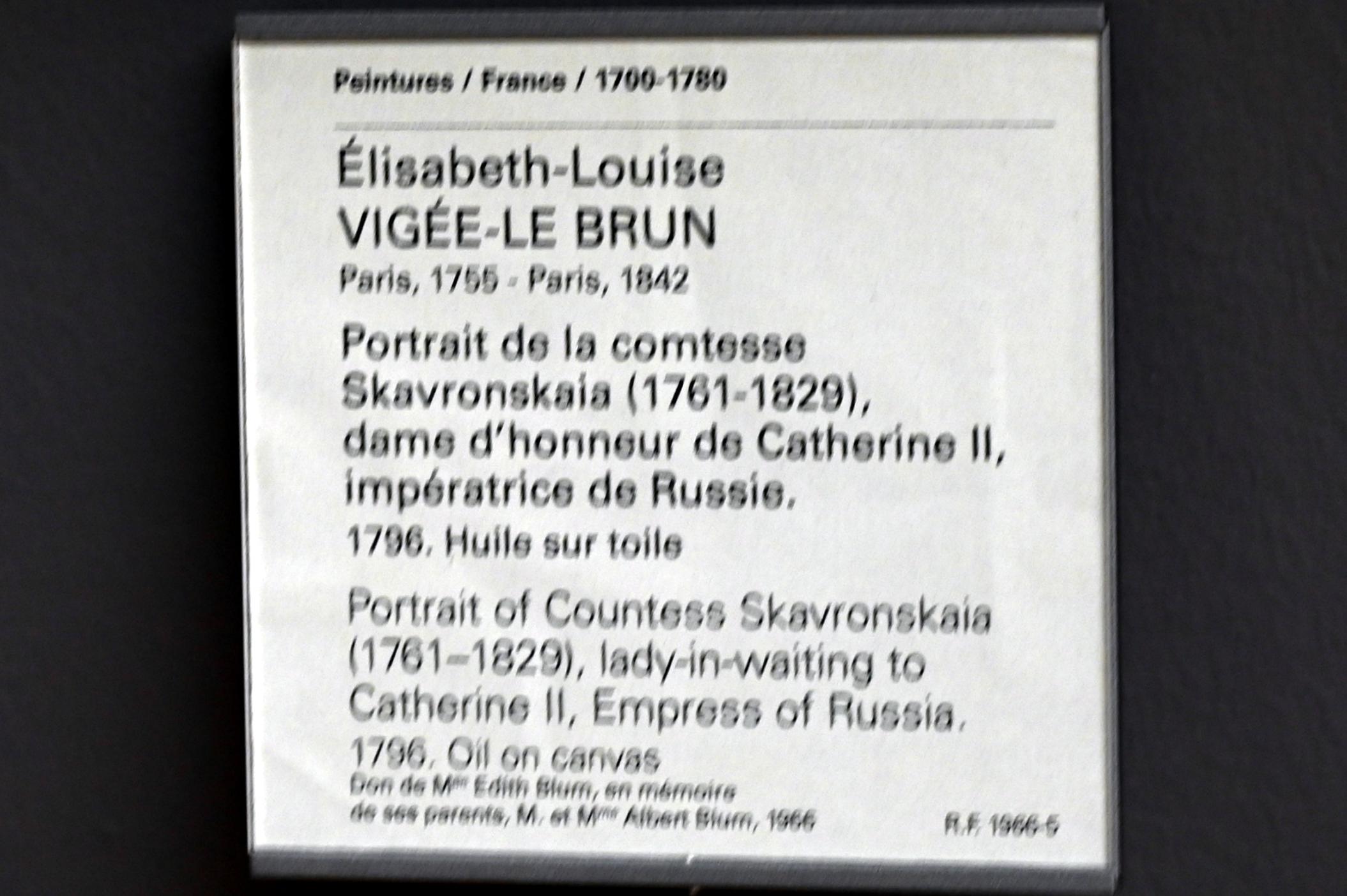 Élisabeth Vigée-Lebrun (1778–1810), Porträt der Gräfin Skavronskaia (1761-1829), Hofdame von Katharina II., Kaiserin von Russland, Paris, Musée du Louvre, Saal 933, 1796, Bild 2/2