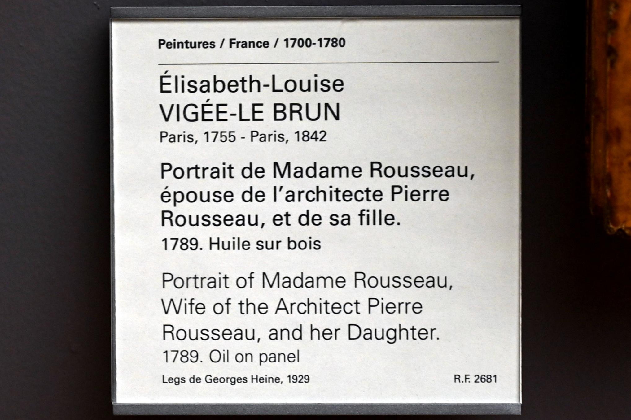 Élisabeth Vigée-Lebrun (1778–1810), Porträt der Madame Rousseau, Ehefrau des Architekten Pierre Rousseau, und ihrer Tochter, Paris, Musée du Louvre, Saal 933, 1789, Bild 2/2
