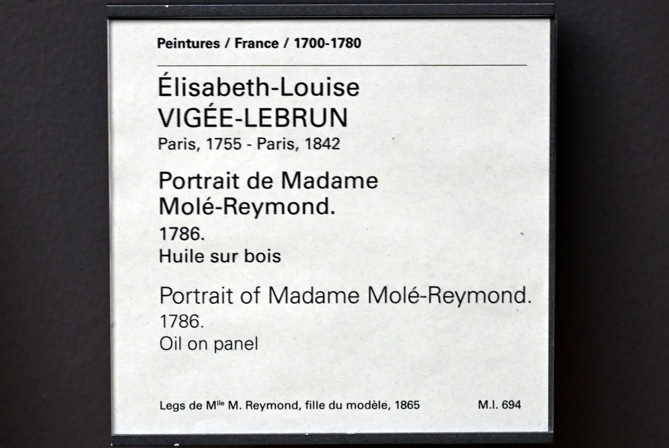 Élisabeth Vigée-Lebrun (1778–1810), Porträt der Madame Molé-Reymond, Paris, Musée du Louvre, Saal 933, 1786, Bild 2/2