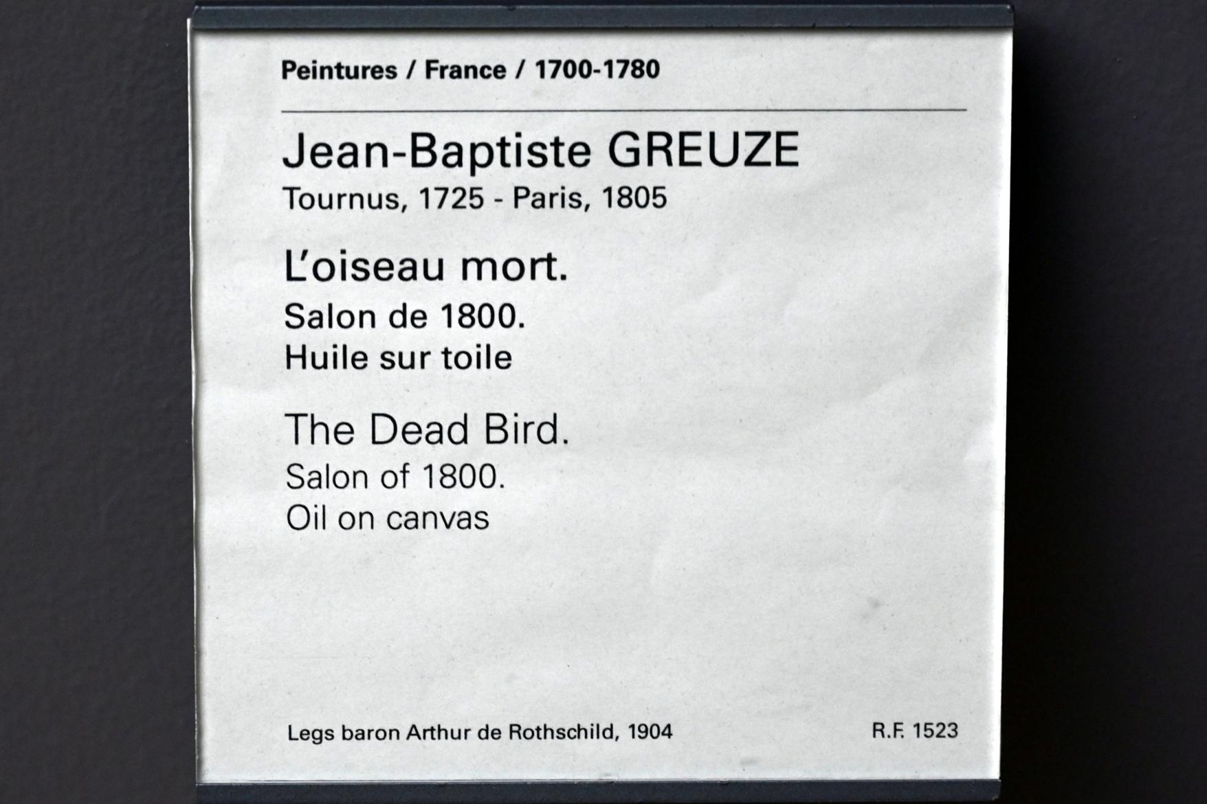 Jean-Baptiste Greuze (1754–1799), Der tote Vogel, Paris, Musée du Louvre, Saal 933, vor 1800, Bild 2/2