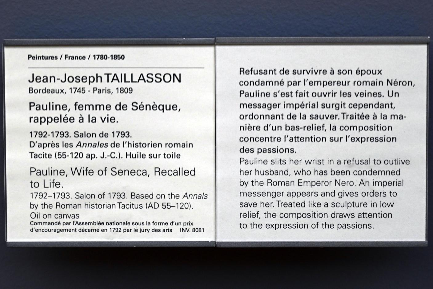 Jean-Joseph Taillasson (1792), Pauline, Frau des Seneca, wird wiederbelebt, Paris, Musée du Louvre, Saal 934, 1792–1793, Bild 2/2