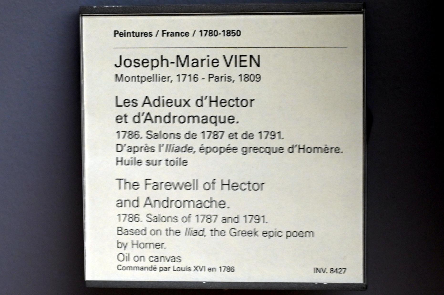 Joseph-Marie Vien (1750–1786), Der Abschied von Hektor und Andromache, Paris, Musée du Louvre, Saal 934, 1786, Bild 2/2