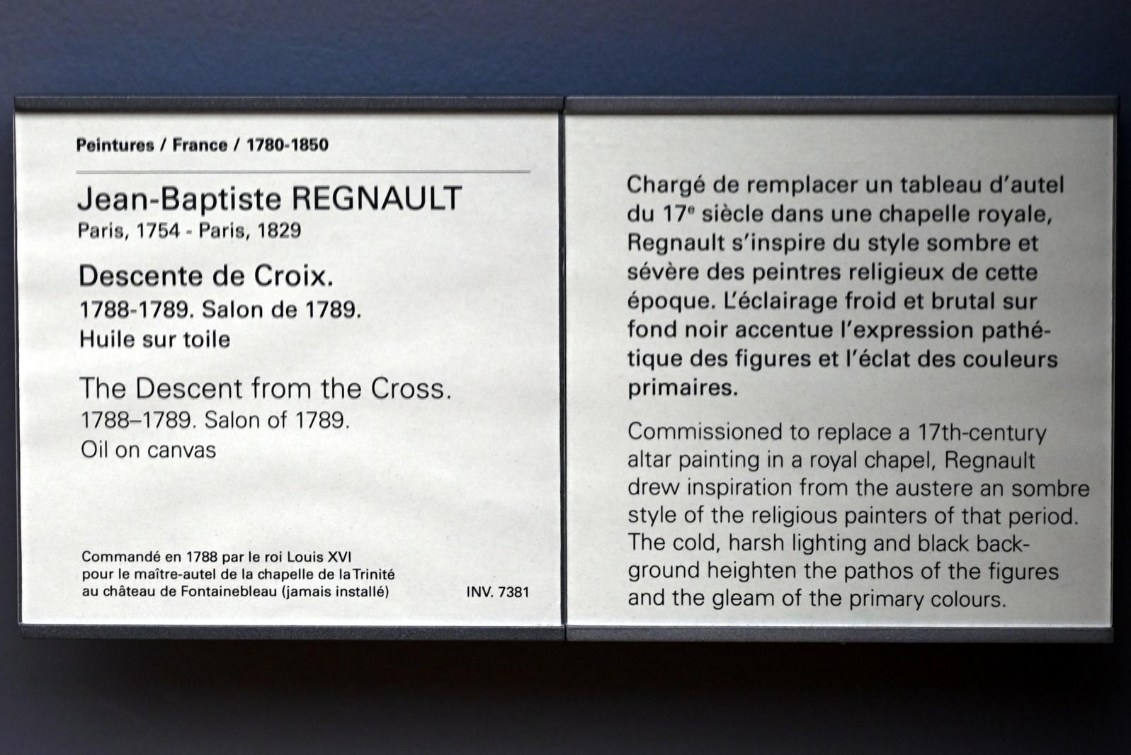 Jean-Baptiste Regnault (1782–1793), Kreuzabnahme, Fontainebleau, Schloss Fontainebleau, jetzt Paris, Musée du Louvre, Saal 934, 1788–1789, Bild 2/2