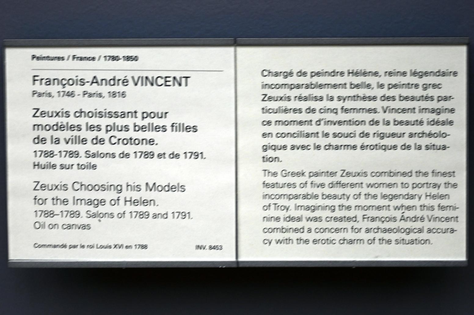 François-André Vincent (1770–1804), Modellauswahl des Zeuxis in Crotone für ein imaginäres Porträt der trojanischen Helena, Paris, Musée du Louvre, Saal 934, 1788–1789, Bild 3/3