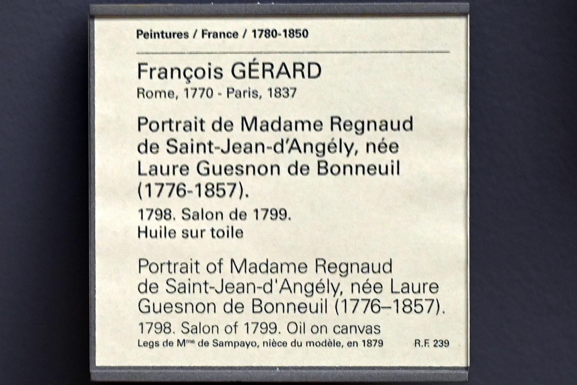 François Gérard (1794–1824), Porträt der Madame Regnaud de Saint-Jean-d'Angély, geborene Laure Guesnon de Bonneuil (1776-1857), Paris, Musée du Louvre, Saal 935, 1798, Bild 2/2