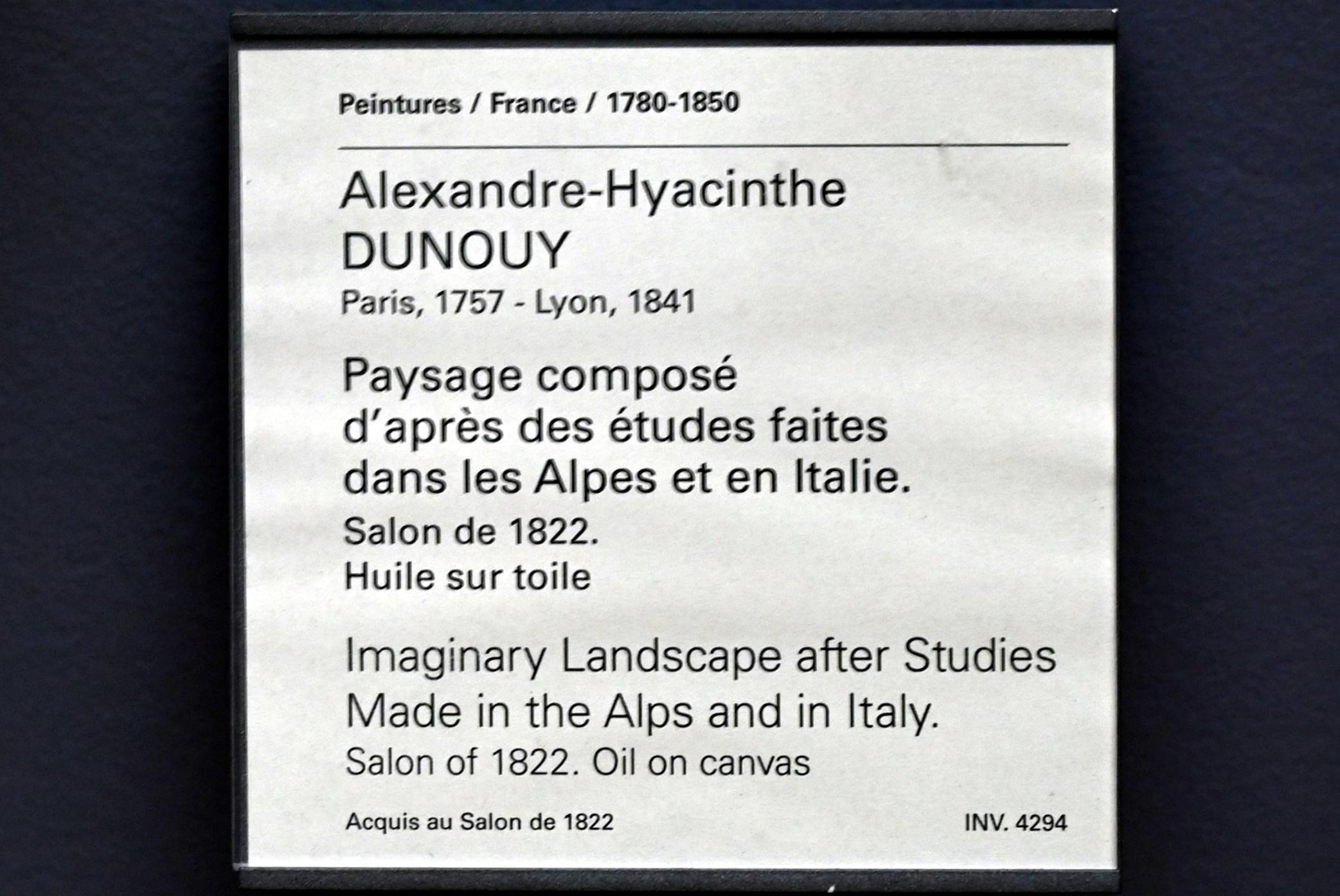 Alexandre-Hyacinthe Dunouy (1786–1821), Imaginäre Landschaft nach Studien in den Alpen und in Italien, Paris, Musée du Louvre, Saal 935, vor 1822, Bild 2/2