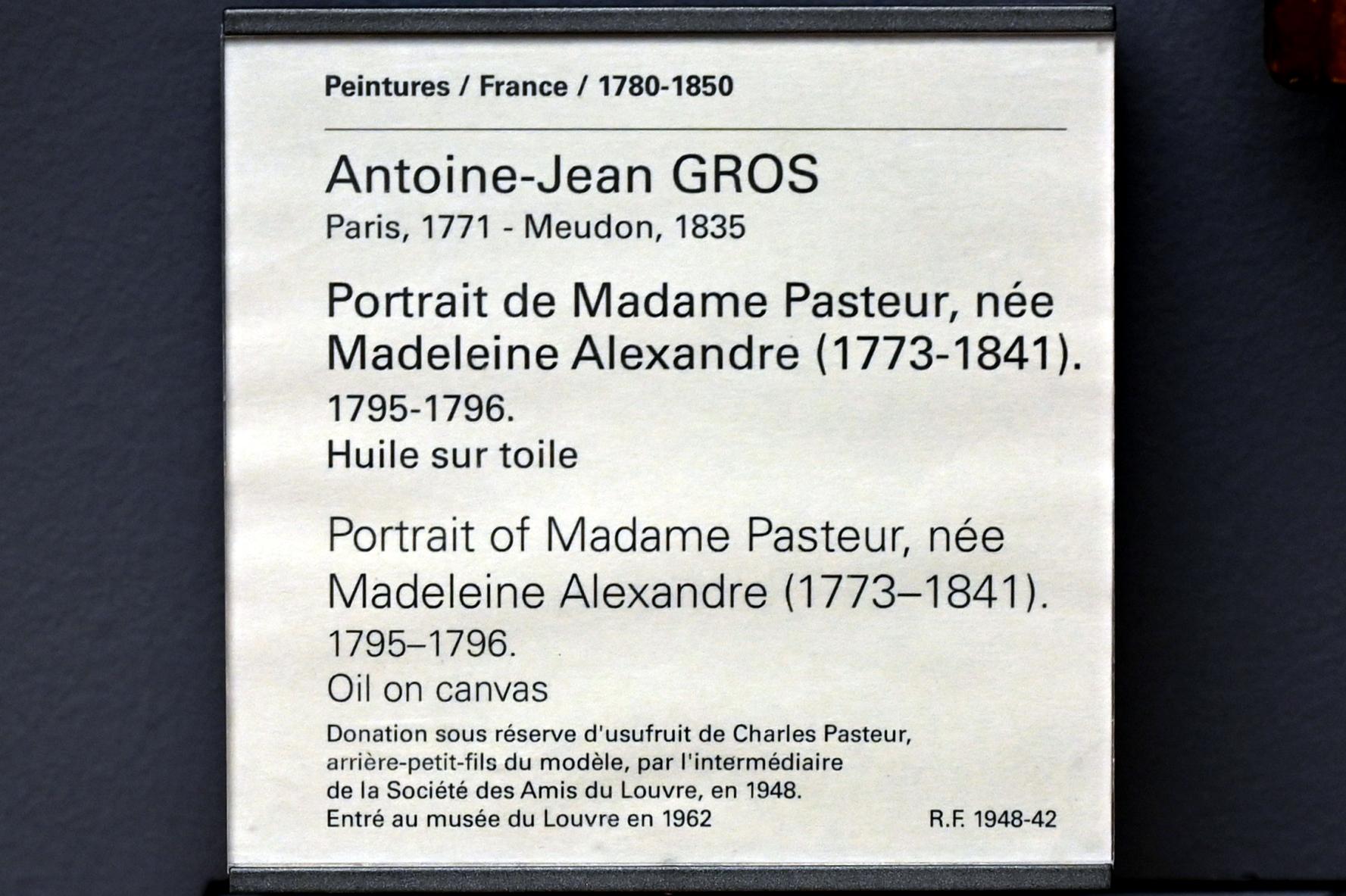 Antoine-Jean Gros (1795–1826), Porträt der Madame Pasteur, geborene Madeleine Alexandre (1773-1841), Paris, Musée du Louvre, Saal 935, 1795–1796, Bild 2/2
