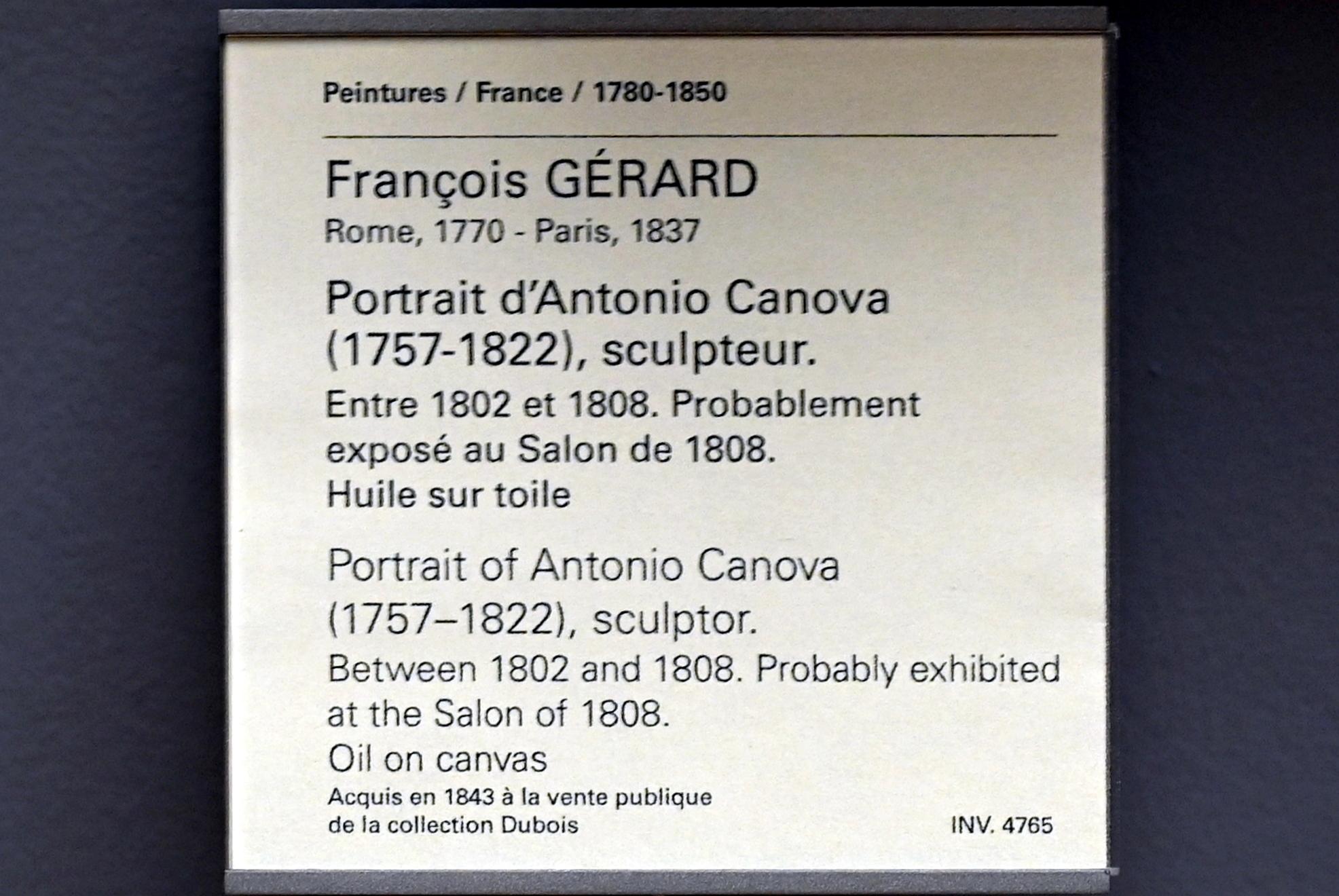 François Gérard (1794–1824), Porträt des Bildhauers Antonio Canova (1757-1822), Paris, Musée du Louvre, Saal 935, um 1802–1808, Bild 2/2