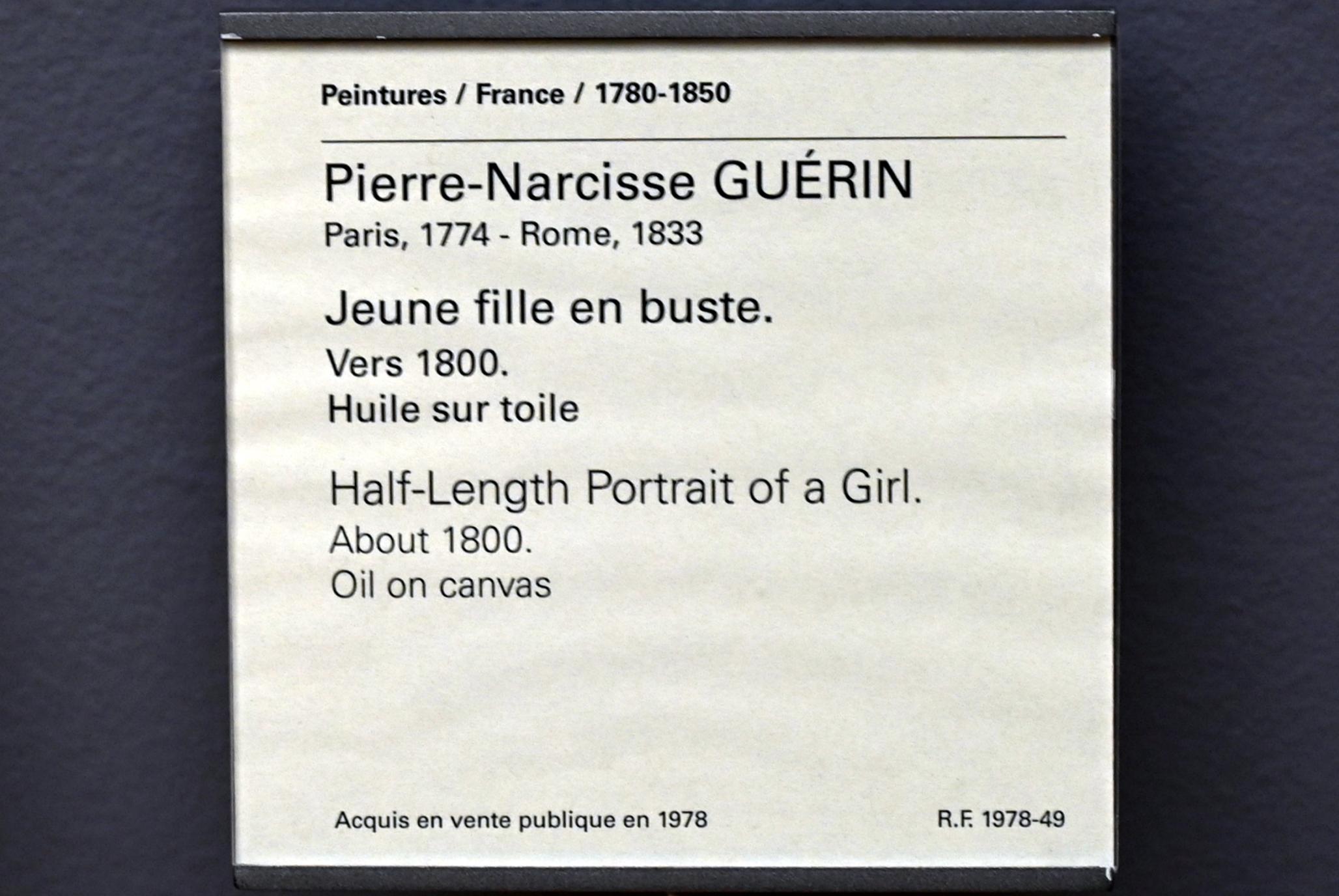 Pierre Narcisse Guérin (1798–1818), Halbporträt eines Mädchens, Paris, Musée du Louvre, Saal 935, um 1800, Bild 2/2
