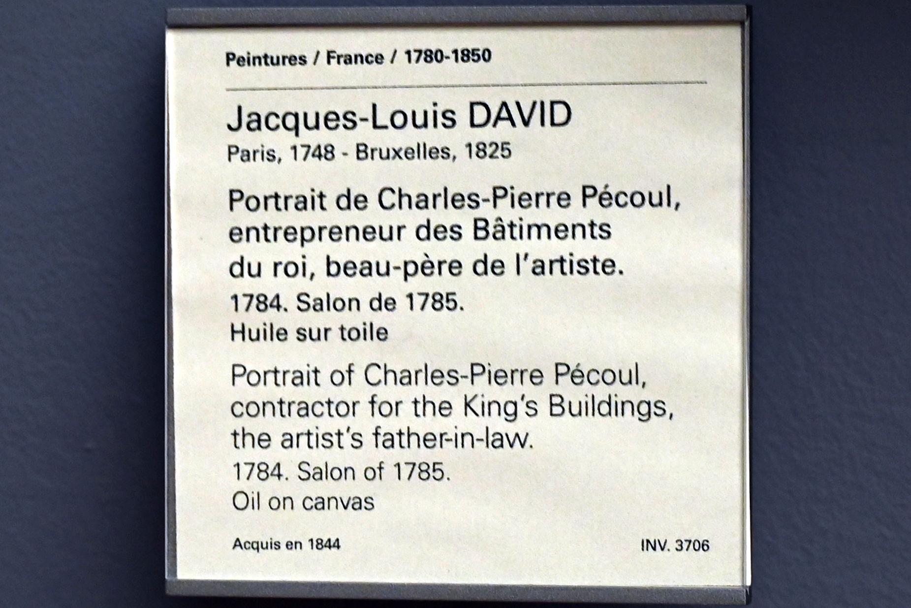 Jacques-Louis David (1782–1824), Porträt des Charles-Pierre Pécoul, Bauunternehmer der Königsgebäude und Schwiegervater des Künstlers, Paris, Musée du Louvre, Saal 935, 1784, Bild 2/2