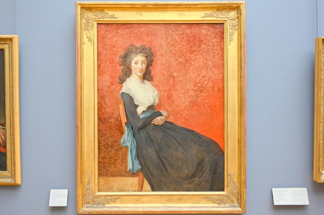 Jacques-Louis David (1782–1824), Porträt der Madame Charles-Louis Trudaine, geb. Marie-Louise Micault de Courbeton (1769-1802), früher bekannt als Porträt der Madame Chalgrin, geb. Vernet, Paris, Musée du Louvre, Saal 935, 1791–1792, Bild 1/2
