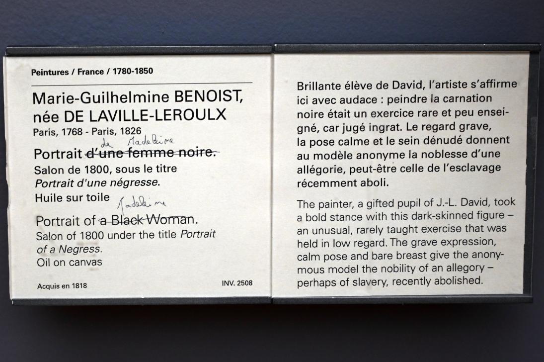 Marie-Guillemine Benoist (1799–1802), Porträt einer Negerin, Paris, Musée du Louvre, Saal 935, vor 1800, Bild 2/2