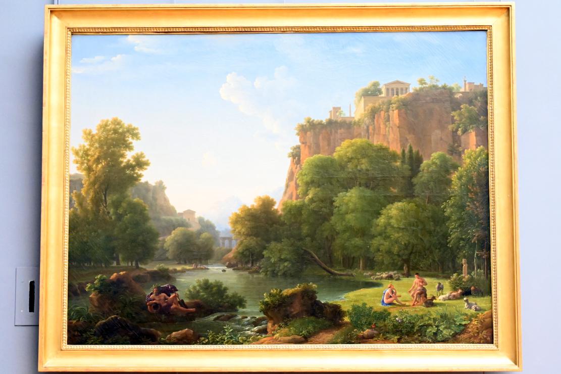 Jean-Joseph-Xavier Bidauld (1788–1818), Psyche und der Gott Pan in einer historischen Landschaft, Paris, Musée du Louvre, Saal 935, vor 1819