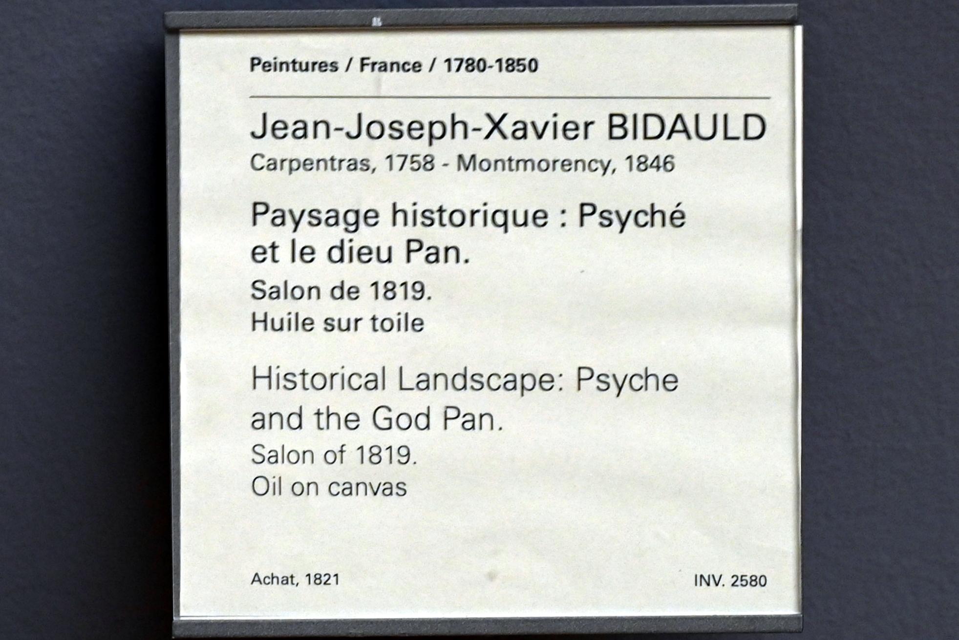 Jean-Joseph-Xavier Bidauld (1788–1818), Psyche und der Gott Pan in einer historischen Landschaft, Paris, Musée du Louvre, Saal 935, vor 1819, Bild 2/2