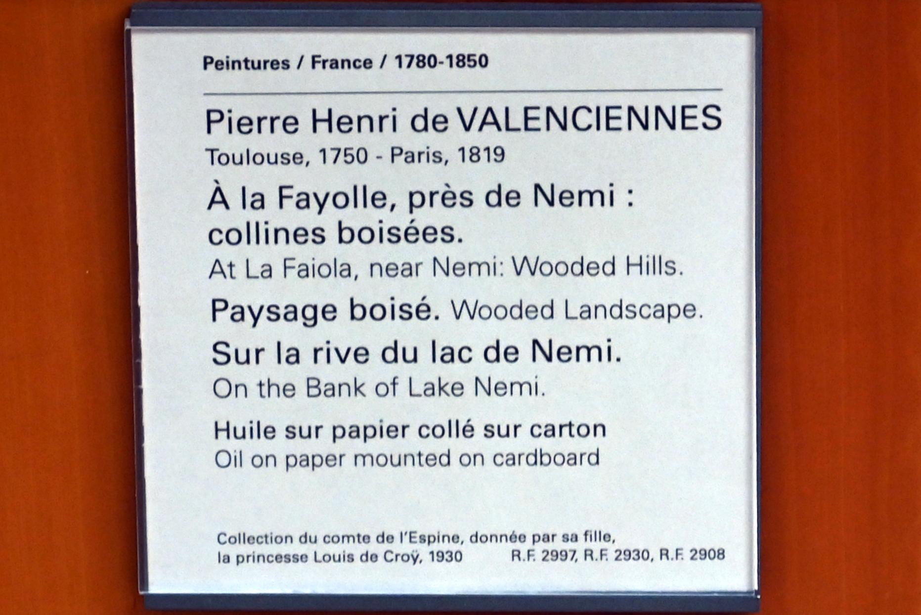 Pierre-Henri de Valenciennes (1780–1786), Bei La Fayolle, in der Nähe von Nemi: bewaldete Hügel, Paris, Musée du Louvre, Saal 936, um 1780, Bild 2/2