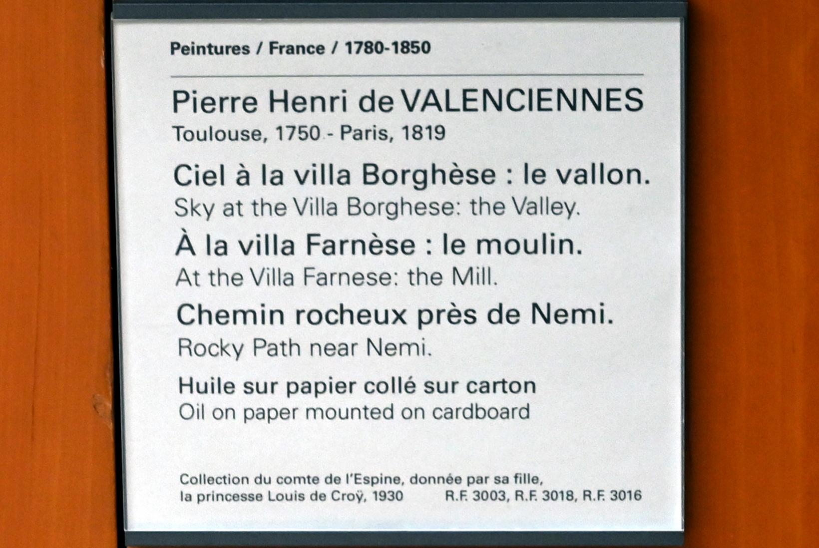 Pierre-Henri de Valenciennes (1780–1786), Himmel an der Villa Borghese: das Tal, Paris, Musée du Louvre, Saal 936, um 1780, Bild 2/2