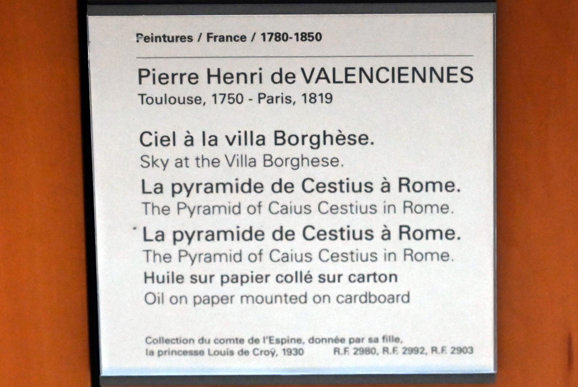 Pierre-Henri de Valenciennes (1780–1786), Der Himmel bei der Villa Borghese, Paris, Musée du Louvre, Saal 936, um 1780, Bild 2/2