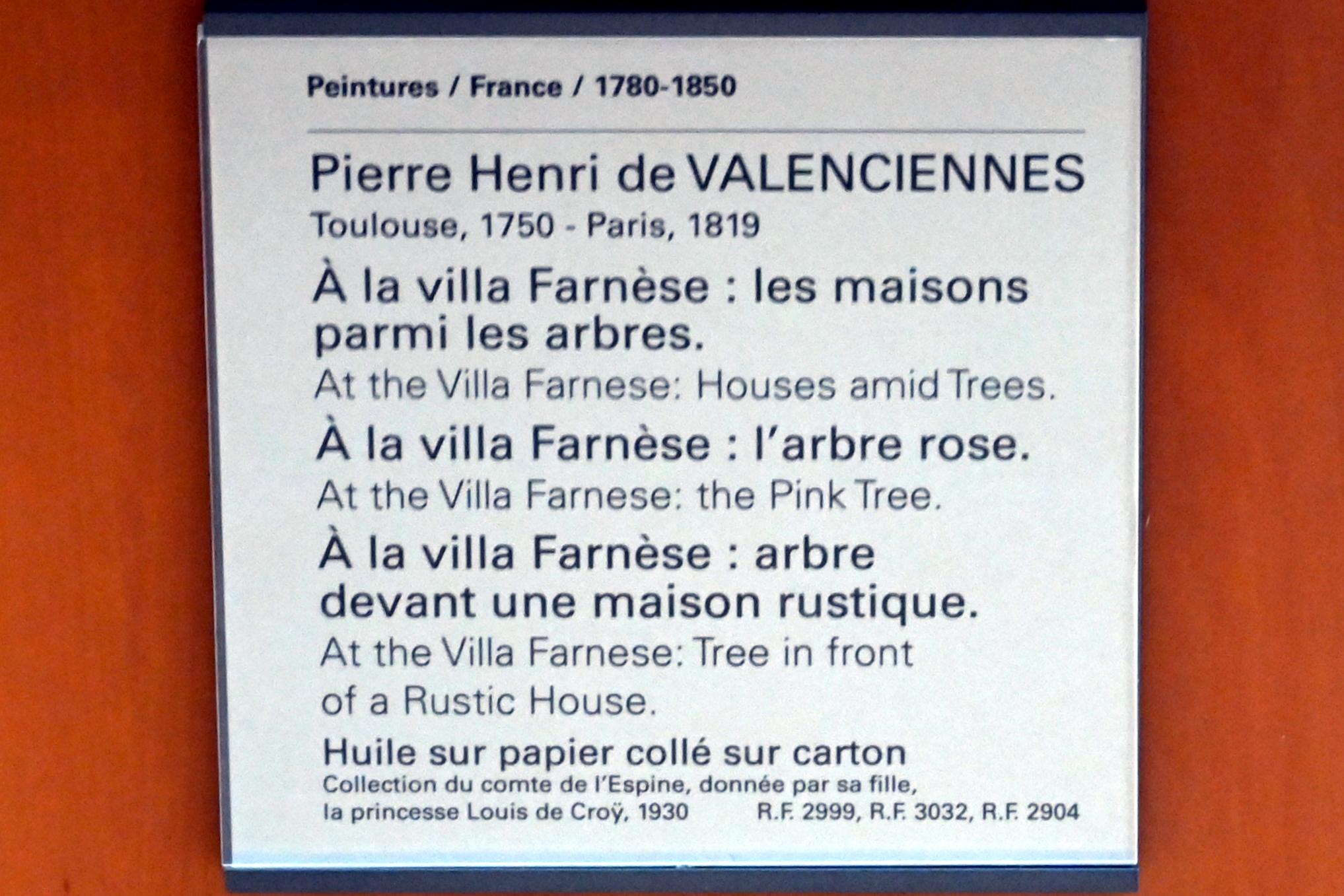 Pierre-Henri de Valenciennes (1780–1786), Bei der Villa Farnese: der rosafarbene Baum, Paris, Musée du Louvre, Saal 936, um 1780, Bild 2/2