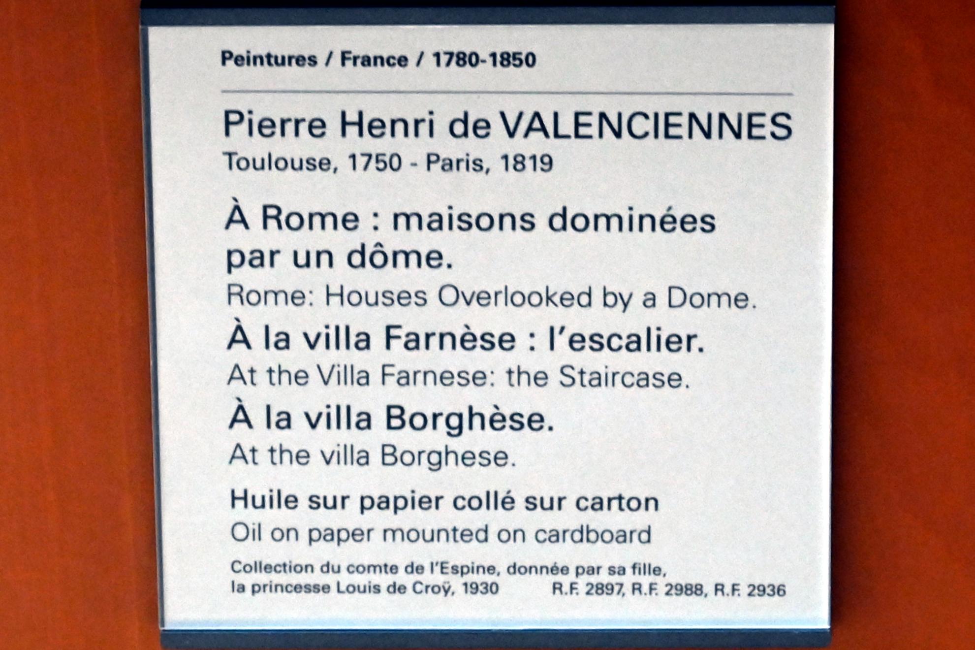 Pierre-Henri de Valenciennes (1780–1786), In der Villa Farnese: die Treppenanlage, Paris, Musée du Louvre, Saal 936, um 1780, Bild 2/2