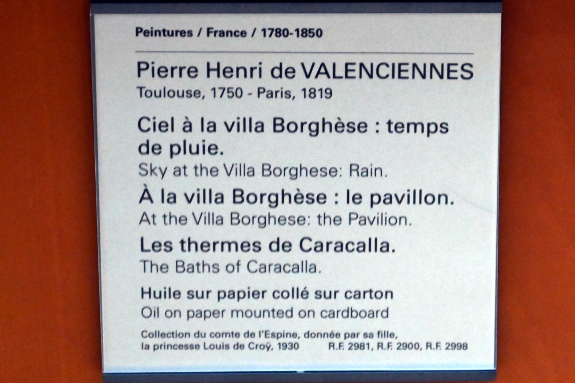 Pierre-Henri de Valenciennes (1780–1786), Himmel über der Villa Borghese: Regenwetter, Paris, Musée du Louvre, Saal 936, um 1780, Bild 2/2