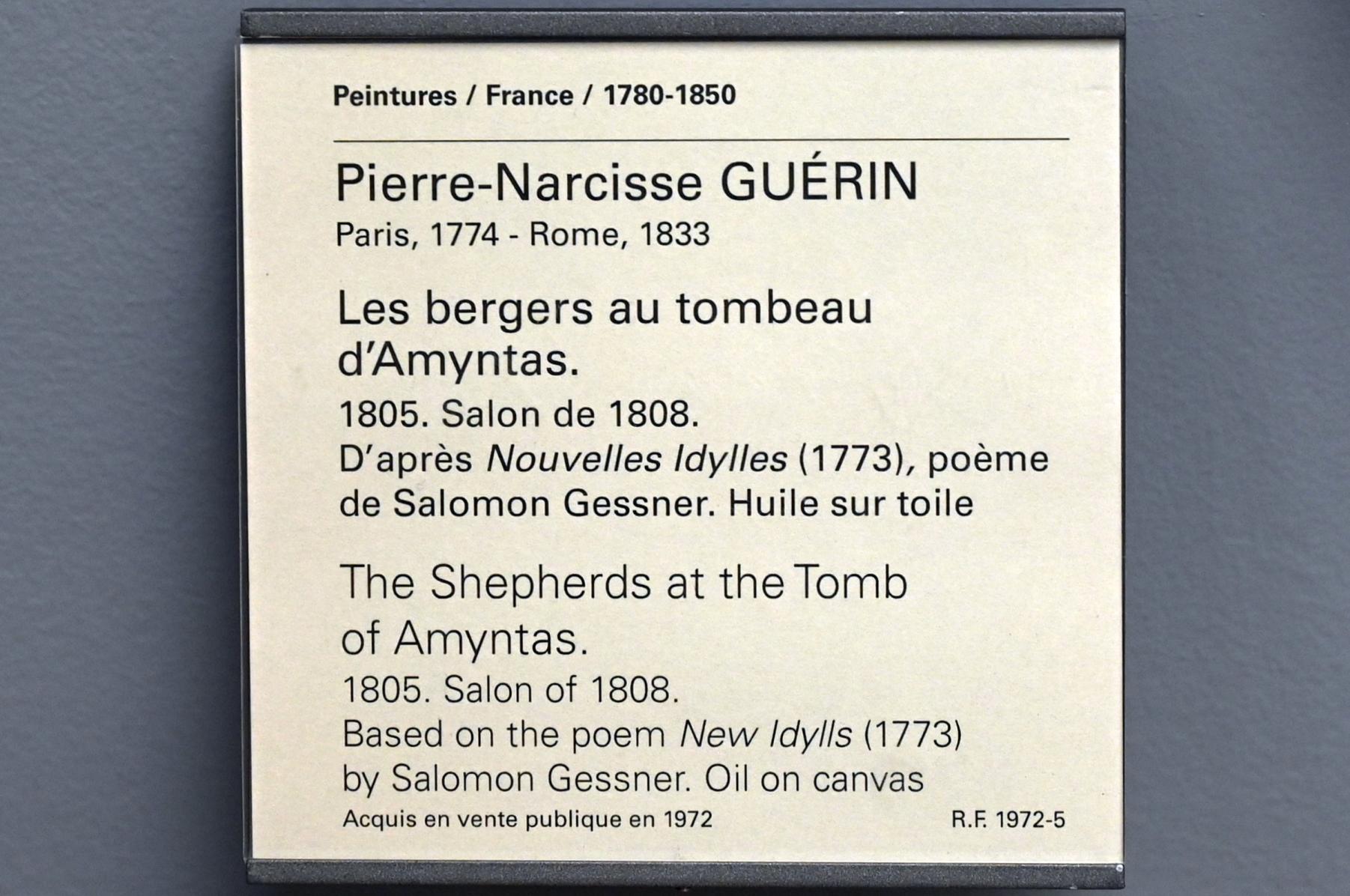 Pierre Narcisse Guérin (1798–1818), Die Hirten am Grab des Amyntas, Paris, Musée du Louvre, Saal 936, 1805, Bild 2/2