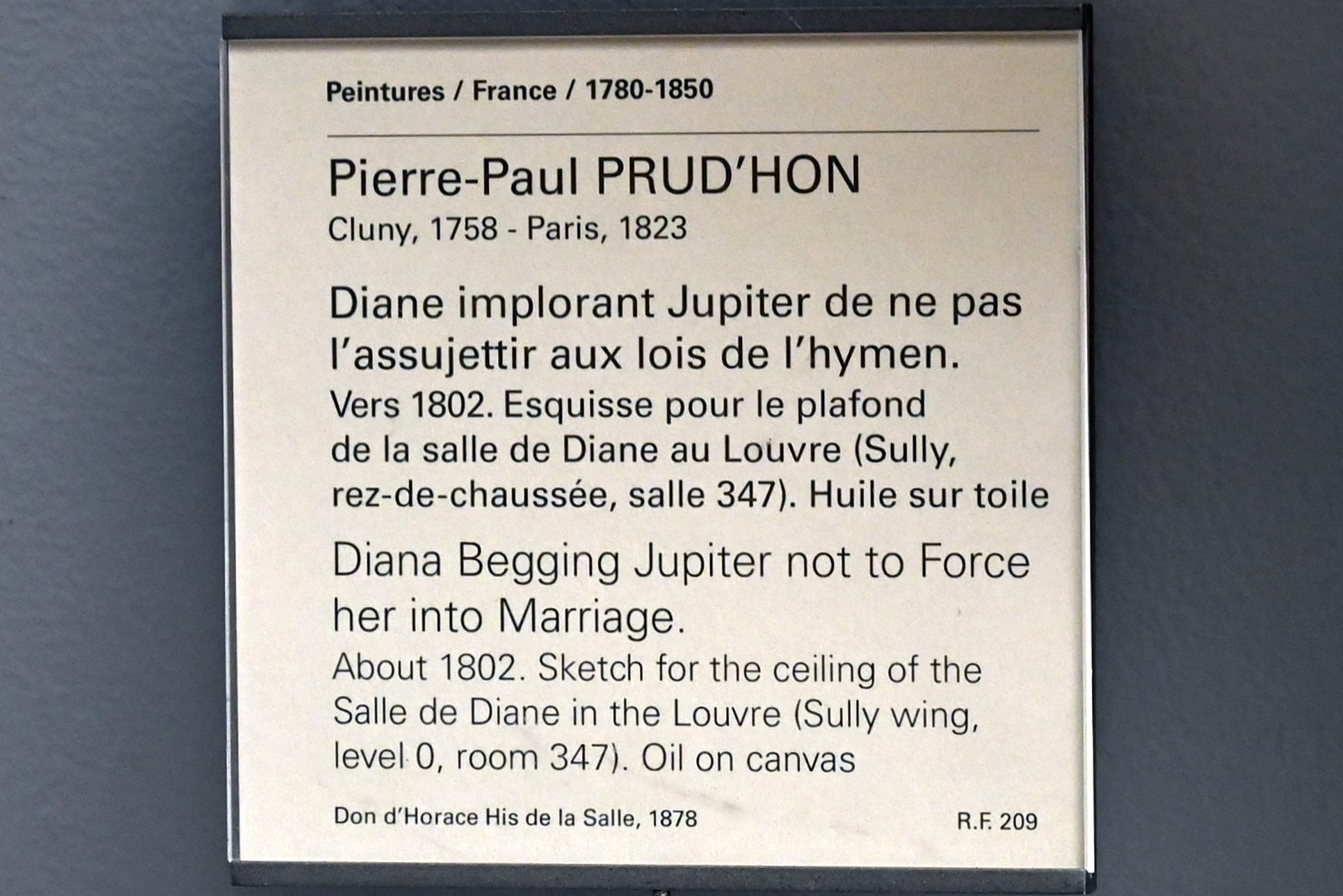 Pierre Paul Prud’hon (1782–1822), Diana fleht Jupiter an, sie nicht zur Ehe zu zwingen, Paris, Palais du Louvre, jetzt Paris, Musée du Louvre, Saal 936, um 1802, Bild 2/2