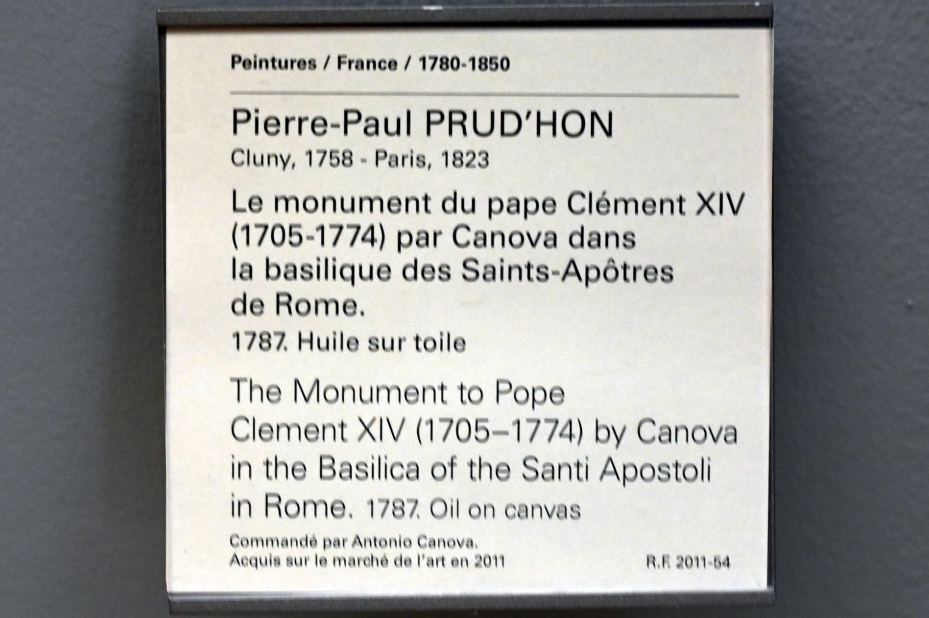 Pierre Paul Prud’hon (1782–1822), Das Denkmal für Papst Clemens XIV. (1705-1774) von Canova in der Basilika Santi Apostoli in Rom, Paris, Musée du Louvre, Saal 936, 1787, Bild 2/2