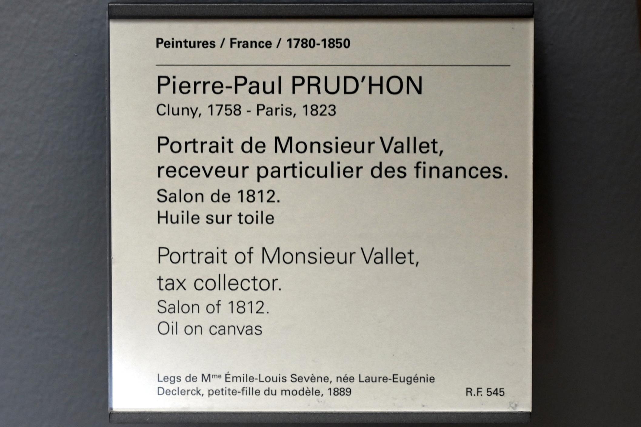 Pierre Paul Prud’hon (1782–1822), Porträt des Monsieur Vallet, privater Steuereintreiber, Paris, Musée du Louvre, Saal 936, vor 1812, Bild 2/2