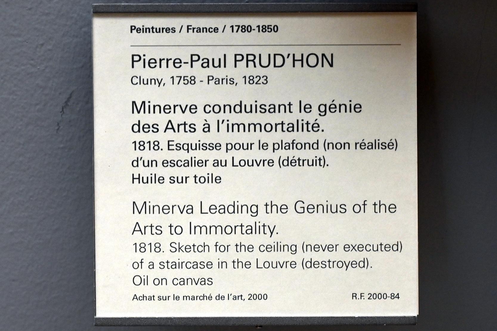 Pierre Paul Prud’hon (1782–1822), Minerva führt den Genius der Künste zur Unsterblichkeit, Paris, Palais du Louvre, jetzt Paris, Musée du Louvre, Saal 936, 1818, Bild 2/2