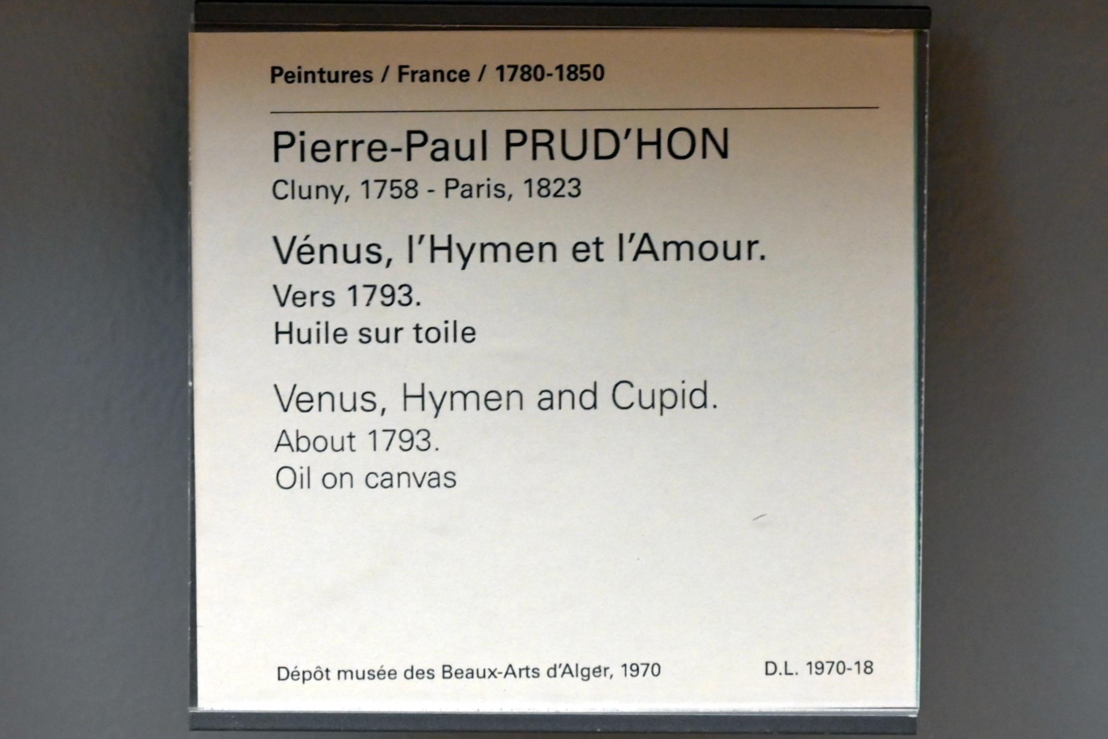 Pierre Paul Prud’hon (1782–1822), Venus, Hymen und Amor, Paris, Musée du Louvre, Saal 936, um 1793, Bild 2/2