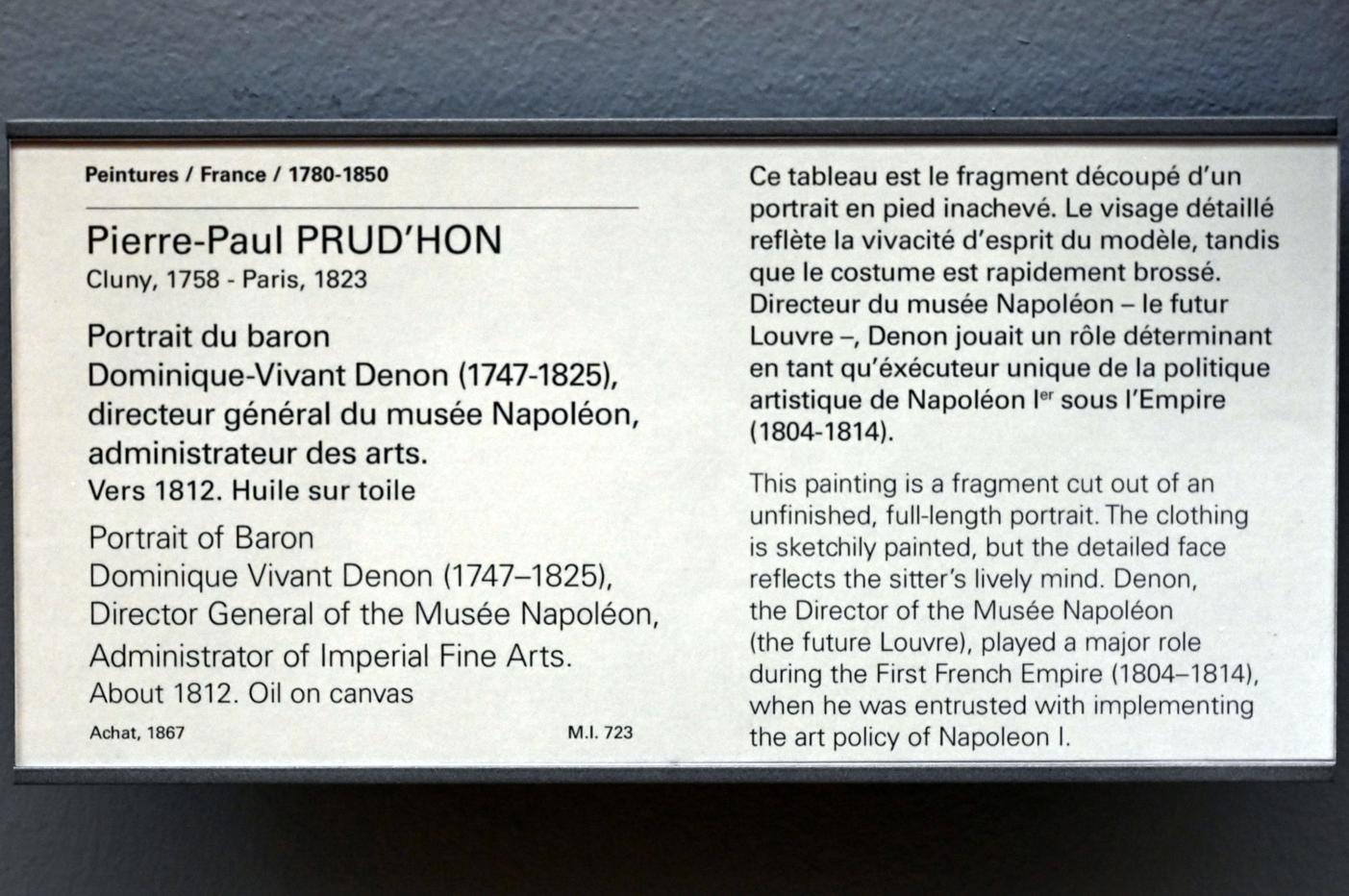Pierre Paul Prud’hon (1782–1822), Porträt des Barons Dominique-Vivant Denon (1747–1825), Generaldirektor des Napoleon-Museums, Paris, Musée du Louvre, Saal 936, um 1812, Bild 2/2