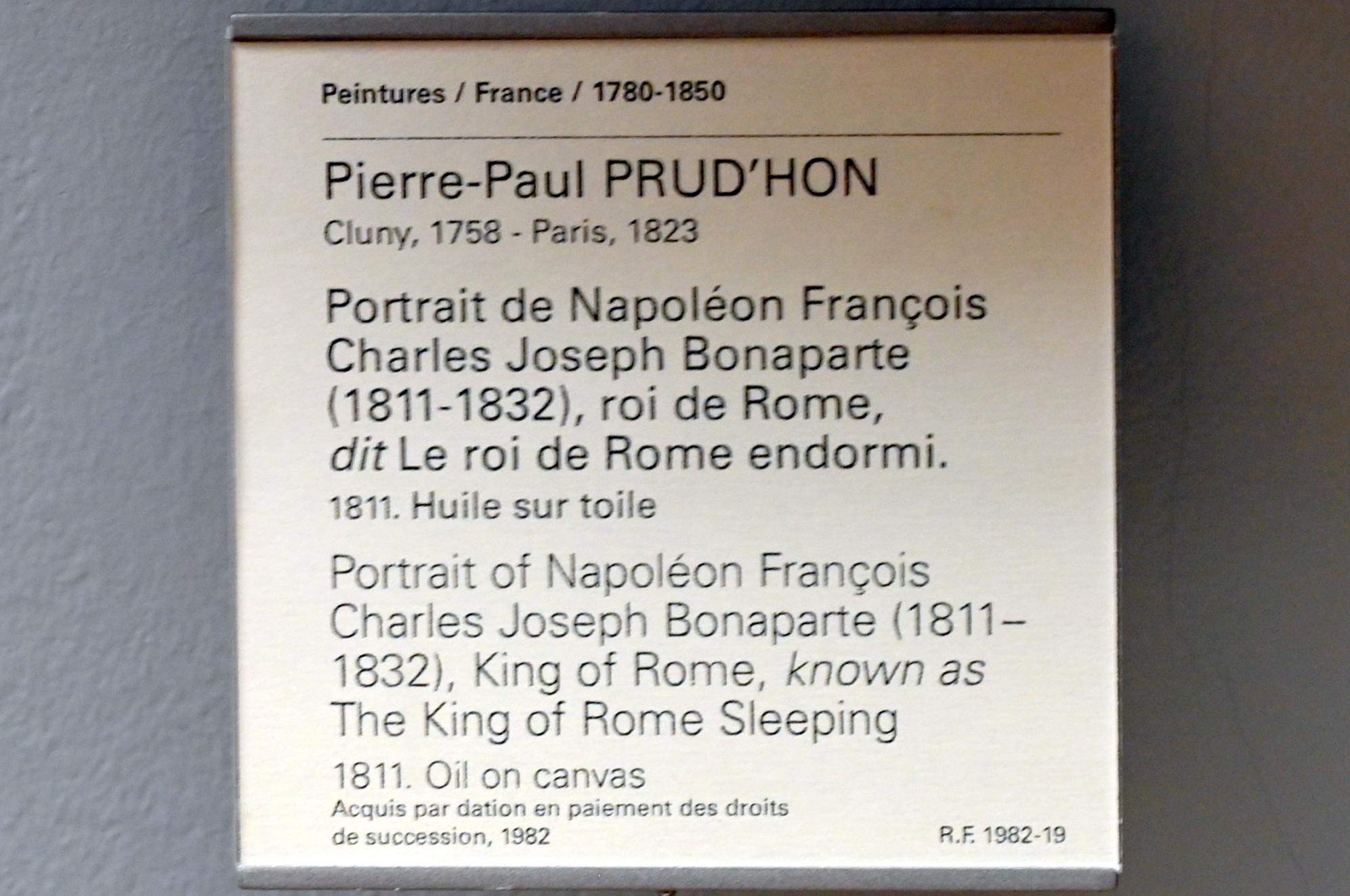 Pierre Paul Prud’hon (1782–1822), Porträt des Napoleon François Charles Joseph Bonaparte (1811-1832), König von Rom (Der schlafende König von Rom), Paris, Musée du Louvre, Saal 936, 1811, Bild 2/2