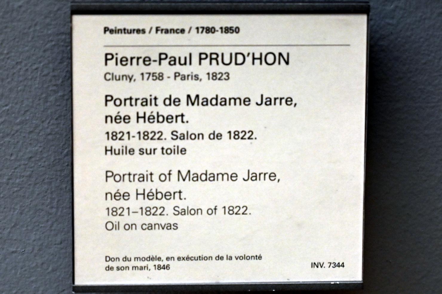 Pierre Paul Prud’hon (1782–1822), Porträt der Madame Jarre, geb. Hébert, Paris, Musée du Louvre, Saal 936, 1821–1822, Bild 2/2