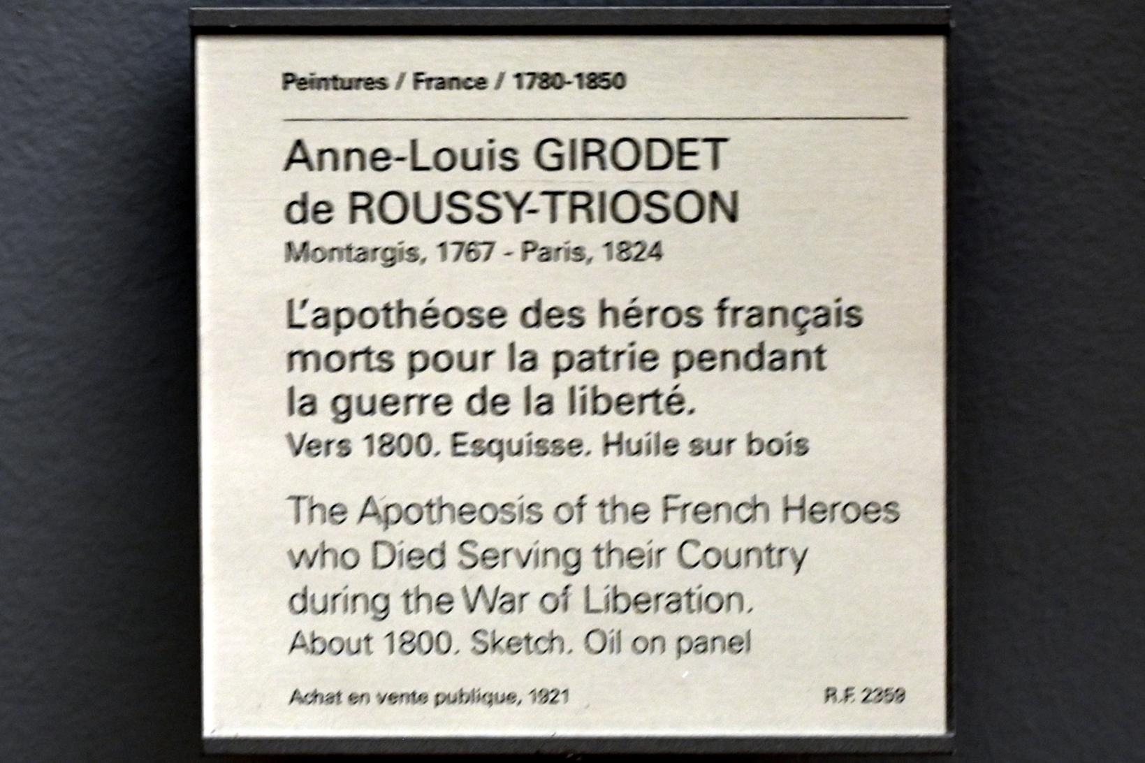 Anne-Louis Girodet-Trioson (1791–1811), Die Apotheose der Helden Frankreichs, die im Freiheitskrieg für ihr Land starben, Paris, Musée du Louvre, Saal 936, 1800, Bild 2/2