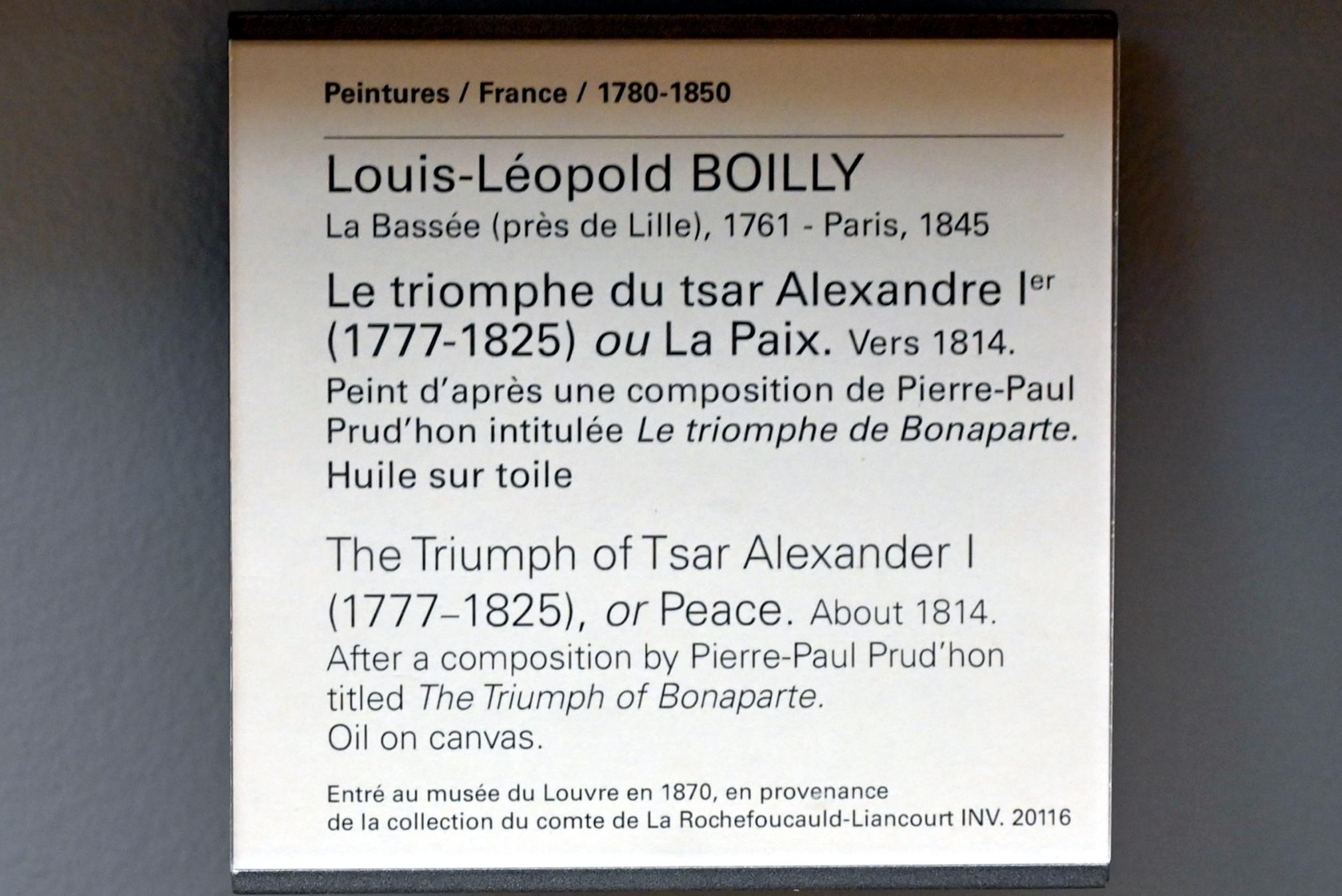 Louis-Léopold Boilly (1790–1818), Der Triumph von Zar Alexander I. (1777-1825) (Der Frieden), Paris, Musée du Louvre, Saal 936, um 1814, Bild 2/2