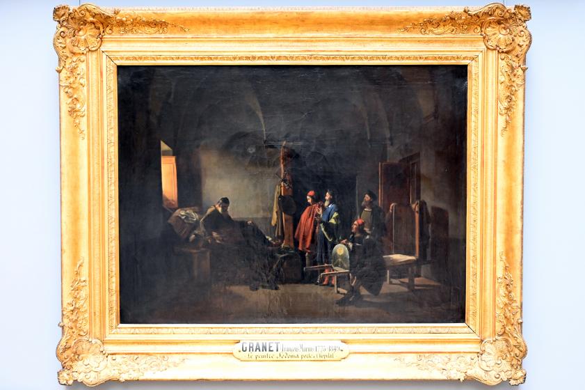 François-Marius Granet (1804–1830), Einlieferung des Malers Sodoma in das Krankenhaus, Paris, Musée du Louvre, Saal 936, 1815, Bild 1/2