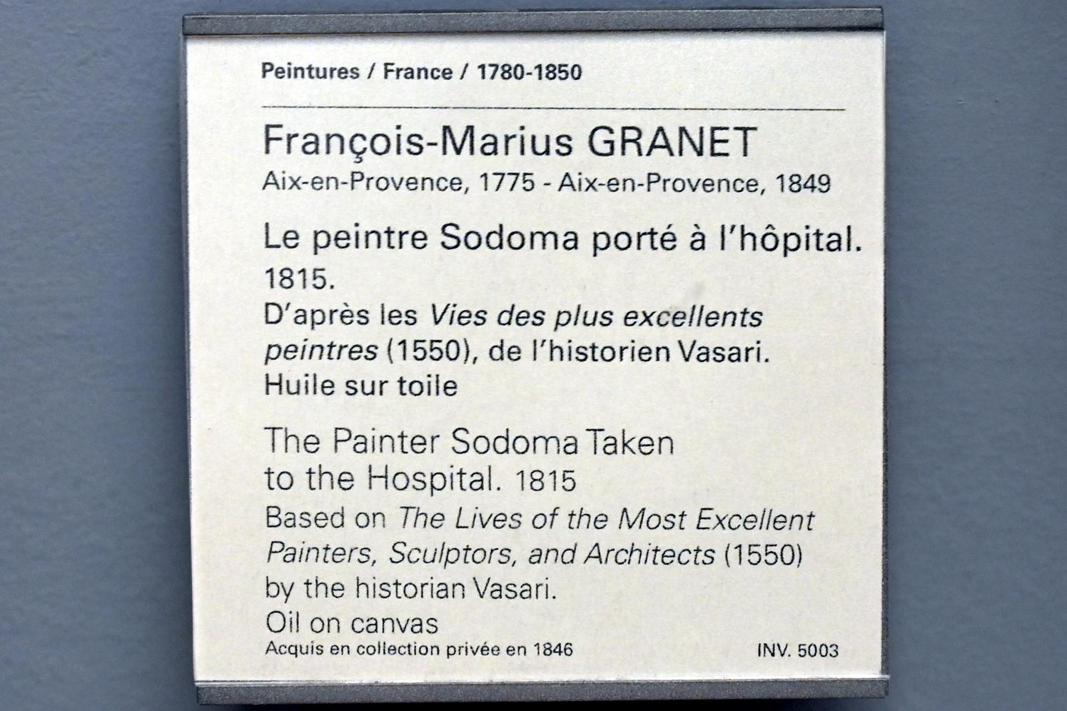 François-Marius Granet (1804–1830), Einlieferung des Malers Sodoma in das Krankenhaus, Paris, Musée du Louvre, Saal 936, 1815, Bild 2/2