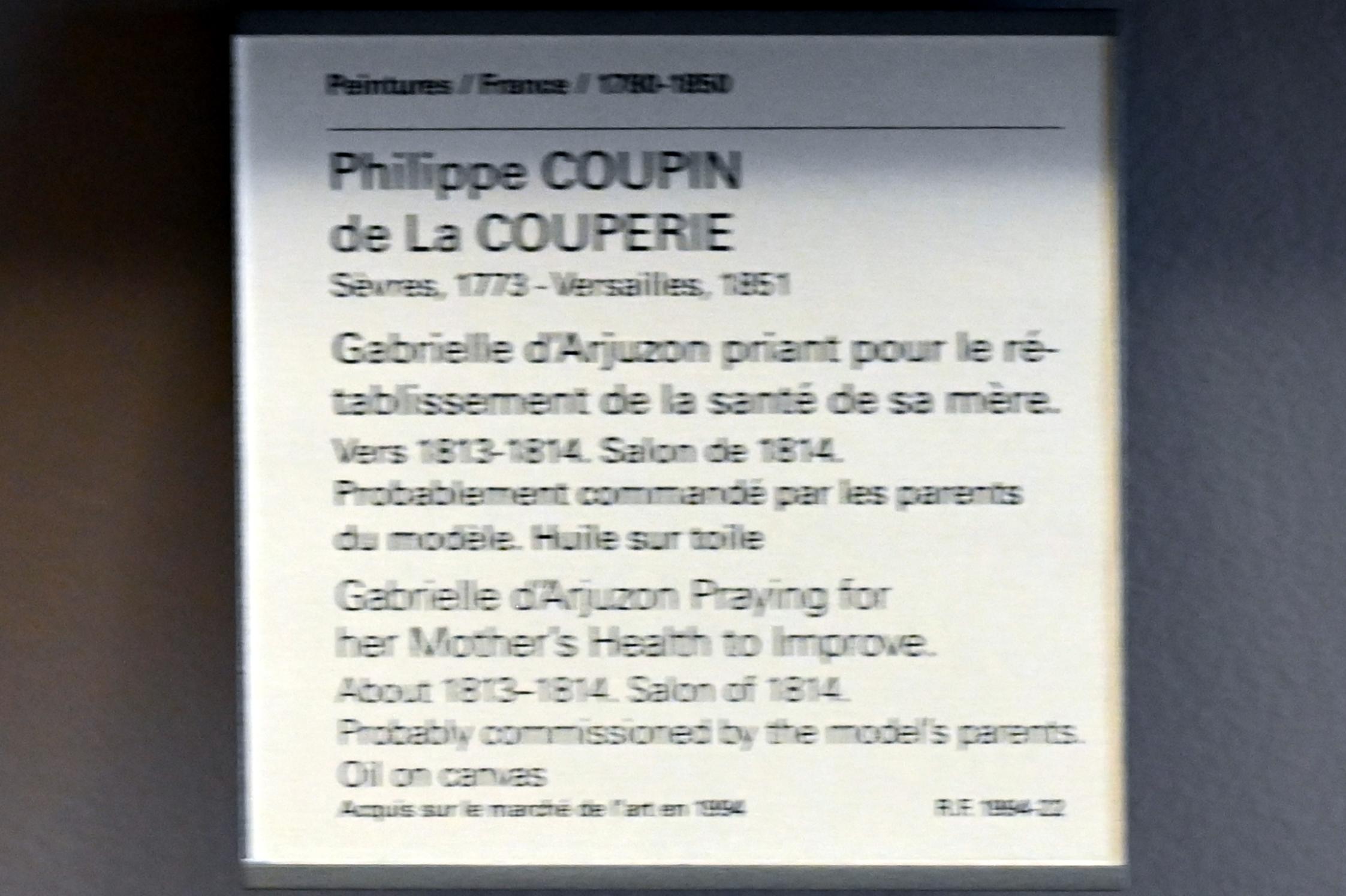 Marie-Philippe Coupin de La Couperie (1813), Gabrielle d'Arjuzon betet für die Wiederherstellung der Gesundheit ihrer Mutter, Paris, Musée du Louvre, Saal 937, um 1813–1814, Bild 2/2