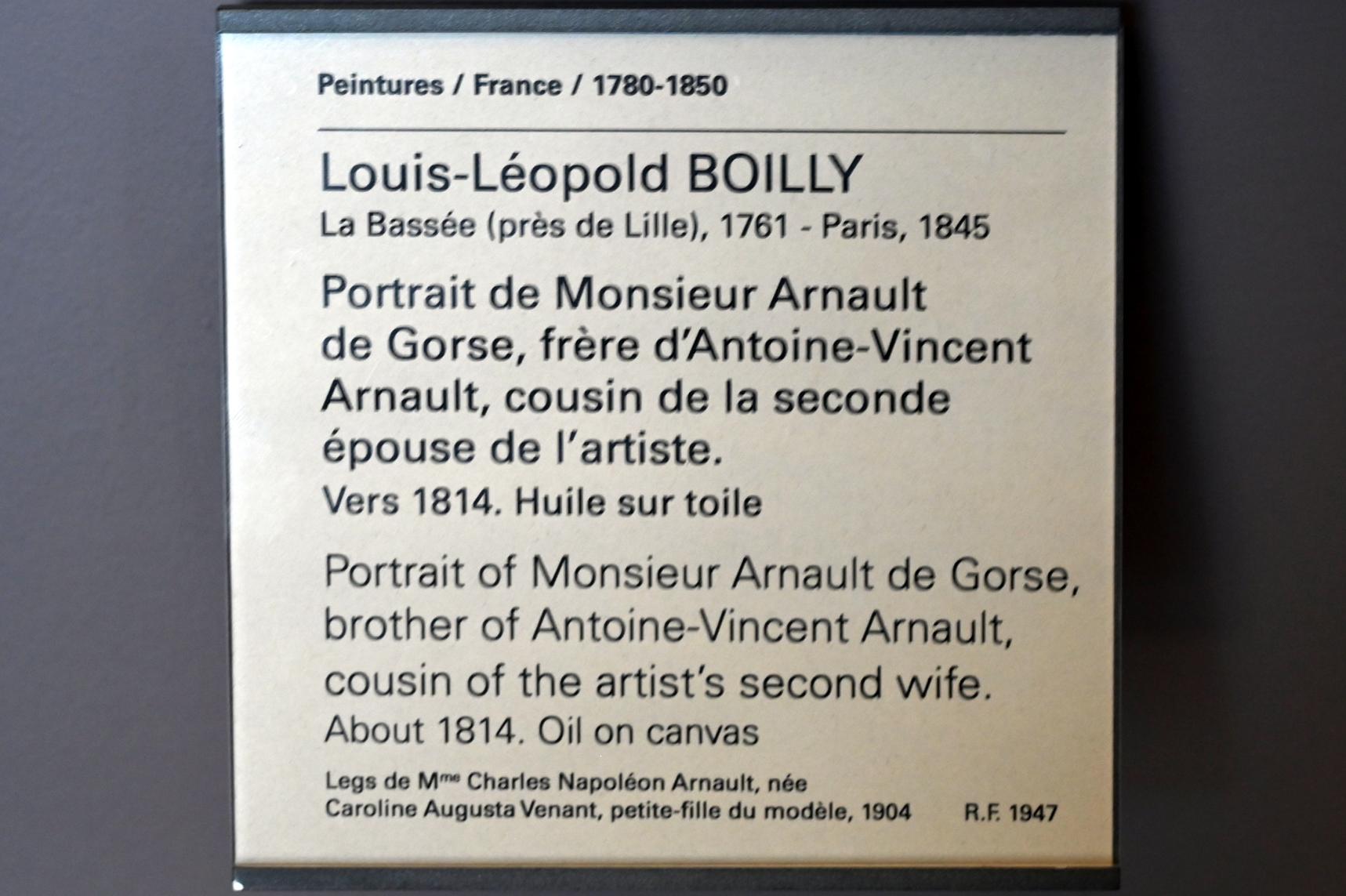 Louis-Léopold Boilly (1790–1818), Porträt des Monsieur Arnault de Gorse, Bruder des Antoine-Vincent Arnault, Cousin der zweiten Frau des Künstlers, Paris, Musée du Louvre, Saal 938, um 1814, Bild 2/2